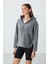 Gri Melanj Kalın Yumuşak Dokulu Kapüşonlu Oversize Nakışlı Polar Kadın Sweatshirt -97286 4