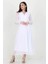 Kadın Beyaz Yeni Sezon Astarlı Kruvaze Yaka Uzun Şifon Elbise DP003 2