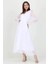Kadın Beyaz Yeni Sezon Astarlı Kruvaze Yaka Uzun Şifon Elbise DP003 3