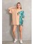 Miracotton Unisex Bisiklet Yaka Baskılı Oversize T-Shirt - Bej 1