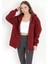 Kadın Bordo Fermuarlı Şardonlu Kapüşonlu Oversize Sweatshirt - 9015 2