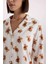 Fall in Love Desenli Pijama Takımı Uzun Kollu Üst Beli Lastikli Alt D2278AX24WN 5