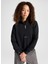 siyah kadın dik regular fit düz sweatshirt wordmark 1/2 zıp black 1