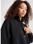 siyah kadın dik regular fit düz sweatshirt wordmark 1/2 zıp black 2