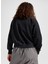 siyah kadın dik regular fit düz sweatshirt wordmark 1/2 zıp black 5