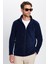 Unisex Standart Fit Tam Fermuarlı Tüylenme Yapmayan Soğuk Geçirmez Lacivert Dik Yaka Polar Sweatshirt 2