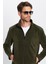 Standart Fit Tam Fermuarlı Tüylenme Yapmayan Soğuk Geçirmez Haki Dik Yaka Polar Sweatshirt 1