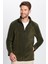 Standart Fit Tam Fermuarlı Tüylenme Yapmayan Soğuk Geçirmez Haki Dik Yaka Polar Sweatshirt 2