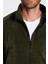 Standart Fit Tam Fermuarlı Tüylenme Yapmayan Soğuk Geçirmez Haki Dik Yaka Polar Sweatshirt 3