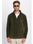 Standart Fit Tam Fermuarlı Tüylenme Yapmayan Soğuk Geçirmez Haki Dik Yaka Polar Sweatshirt 4
