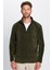 Standart Fit Tam Fermuarlı Tüylenme Yapmayan Soğuk Geçirmez Haki Dik Yaka Polar Sweatshirt 5