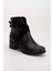 Kadın Deri Çapraz Süet Detaylı Tokalı Günlük Bot - Siyah 4