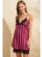 Kadın Saten Çizgili Ip Askılı Dantelli Kısa Gecelik (5643) 1