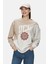Shıon Koyu Bej Bisiklet Yaka Baskılı Standard Fit Kadın Sweatshirt 1