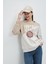 Shıon Koyu Bej Bisiklet Yaka Baskılı Standard Fit Kadın Sweatshirt 3