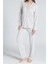 Kadın Gri Viskon Önü Düğmeli Uzun Kollu Pijama Takımı 1706 2