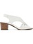 Kadın Beyaz Arkası Lastikli Topuklu Deri Sandalet 1