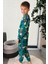 🎄 Yılbaşı Temalı %100 Pamuk Unisex Çocuk Pijama Takımı 🎄 Yeşil 5