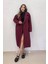 Neşeli Butik Kadın Bordo Çizgili Oversize Kaşe Kaban NBSHNZ08 1