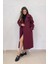 Neşeli Butik Kadın Bordo Çizgili Oversize Kaşe Kaban NBSHNZ08 3