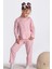 %100 Pamuk Cepli Düz Renk Fitilli Kız Çocuk Pijama Takımı - Pembe 1