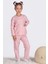 %100 Pamuk Cepli Düz Renk Fitilli Kız Çocuk Pijama Takımı - Pembe 2