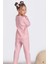 %100 Pamuk Cepli Düz Renk Fitilli Kız Çocuk Pijama Takımı - Pembe 4