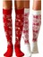 Kadın 2 Renkli Yeni Yıl Temalı Kar Tanesi Desenli Diz Üstü Çorap 1