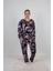 Büyük Beden Pijama Takım Düğmeli Desenli Pijama Takım 1