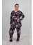 Büyük Beden Pijama Takım Düğmeli Desenli Pijama Takım 2