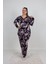 Büyük Beden Pijama Takım Düğmeli Desenli Pijama Takım 3
