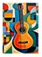 Şekiller Ve Sarı Gitar Modern Ahşap Tablo 25cmx 35cm 1
