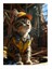 Sarı Baret Takan Yorgun Inşaatçı Kedi Art Mdf Poster 18cm X 27cm 1