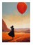 Kırmızı Uçan Balon Ve Kadın Art Mdf Tablo 25cmx 35cm 1