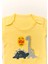 Unisex Bebek %100 Pamuk Dinozor Baskılı Sarı Zıbın Takım 3