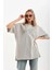 Unisex Taş Desenli Oversize T-Shirt - Gri 1