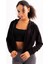 Crop Kapüşonlu Fermuarlı Siyah Kadın Sweatshirt - Atria 4
