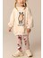 Kız Çocuk 3 Iplik Pamuk Kumaş Çizgi Geyik Baskılı Sweatshirt ve Fitilli Tayt Alt Üst Takım 1
