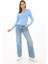 V Yaka Slim Fit Tişört-Mavi 2