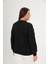 Büyük Beden V Leopar Garnili Payet Detaylı Siyah Pamuklu Sweatshirt 3