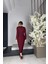 G1185 Drape Detaylı Simli Abiye Elbise Bordo 2