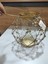 Antik Gold Metal Çiçekli Mumluk Cam Hazneli Saplı Yuvarlak 20cm 2