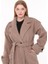 Dipmoda kadın kuşaklı oversize yün kaşe kaban DPPLTN02 - Camel 3