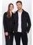 Unisex Relax Fit Rahat Kesim Çift Cepli Fermuarlı Siyah Örme Gömlek 3