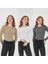 Kadın 3'lü Bisiklet Yaka Uzun Kollu Fitilli Bluz Set 1