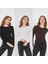 Kadın 3'lü Bisiklet Yaka Uzun Kollu Fitilli Bluz Set 1