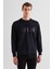 Erkek Relaxed Fit Bisiklet Yaka Logolu Sweatshirt - Siyah 2