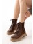 Kahverengi Düz Topuklu Bağcıklı Lastikli Günlük Kadın Bot Bayan BOT2051-29 1