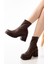 767-3012 Streç Kahve Fermuarlı Kalın Topuklu Günlük Kadın Bot 3
