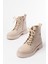 Bej Bağcıklı Fermuarlı Günlük Kadın Bot Bayan BOT37653 5